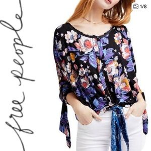 Free People Black and Purple Floral Blouse